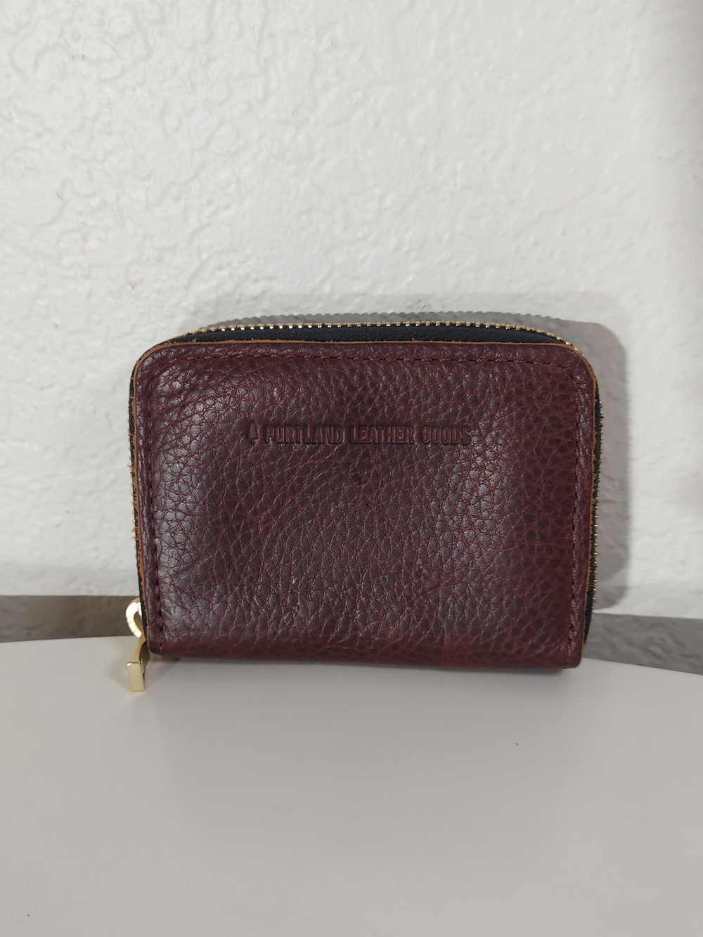 Portland Leather Goods Chocolate Brown Compact Pebbled Small Brass Zip Wallet